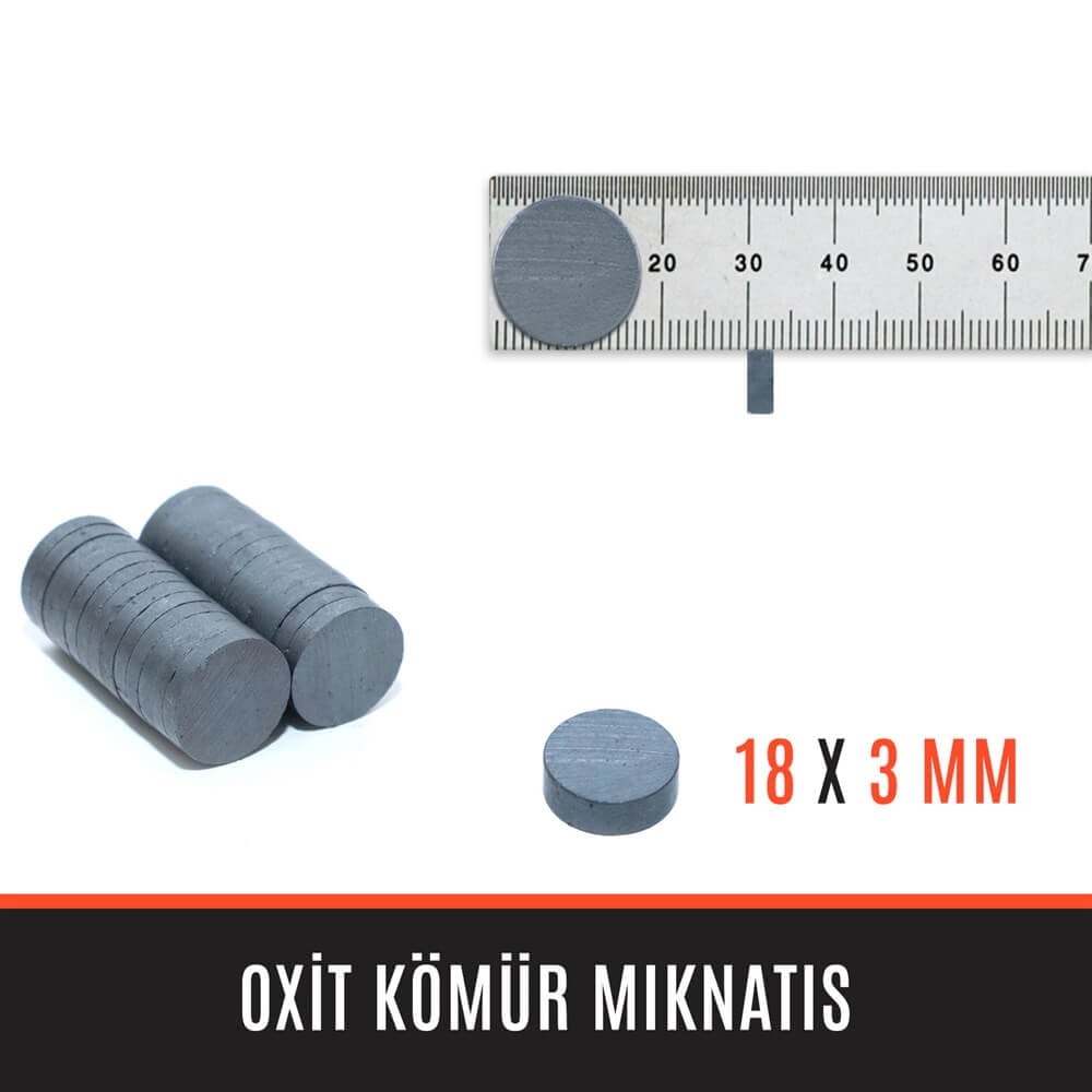 18mm Çap x 3mm Kalınlık - Ferrite Kömür Mıknatıs