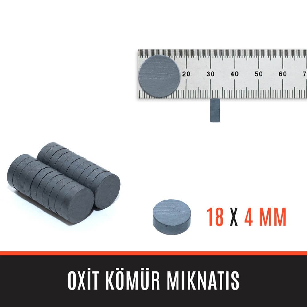 18mm Çap x 4mm Kalınlık - Ferrite Kömür Mıknatıs