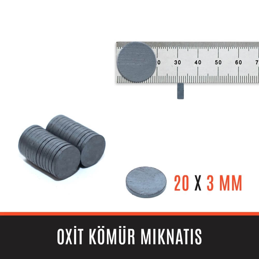 20mm Çap  x 3mm Kalınlık - Ferrite Kömür Mıknatıs