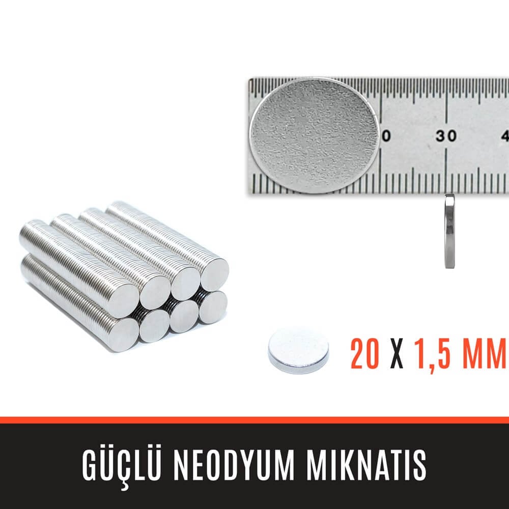 20mm X 1,5mm - Yuvarlak Güçlü Neodyum Mıknatıs