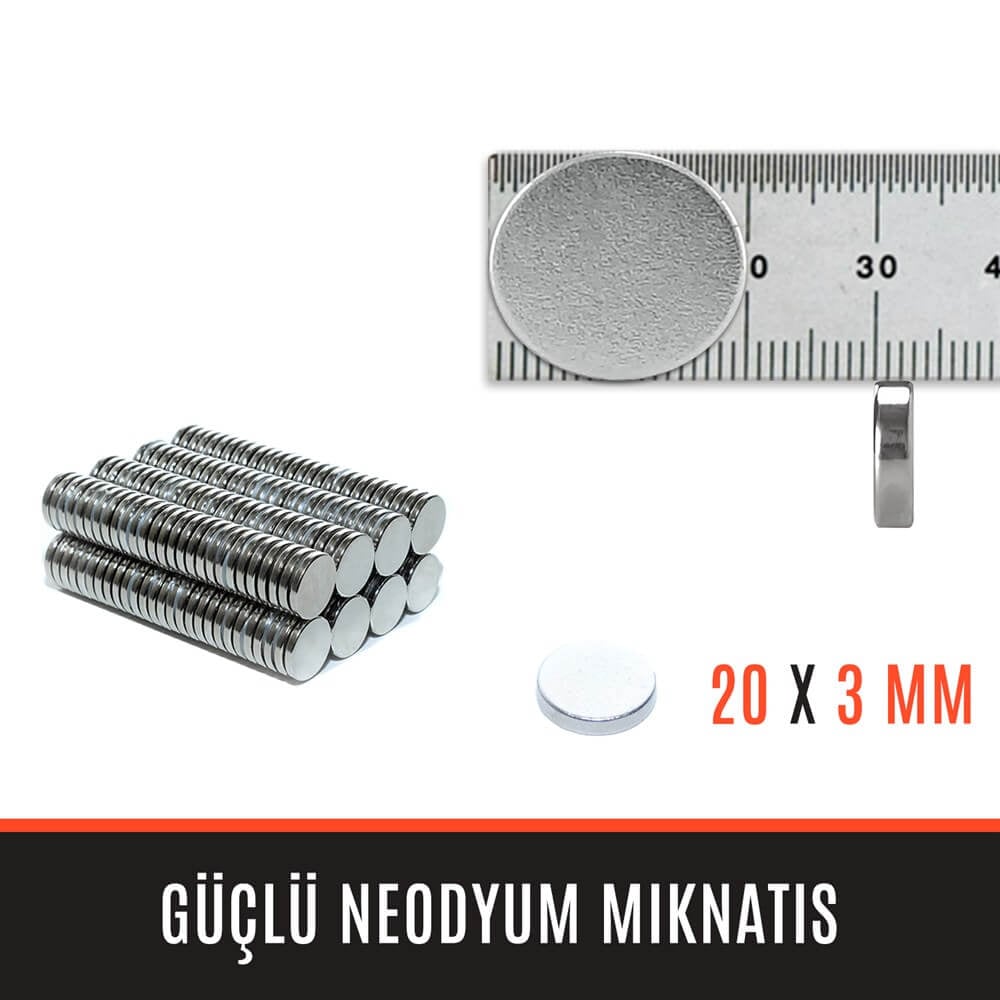 20mm X 3mm - Yuvarlak Güçlü Neodyum Mıknatıs