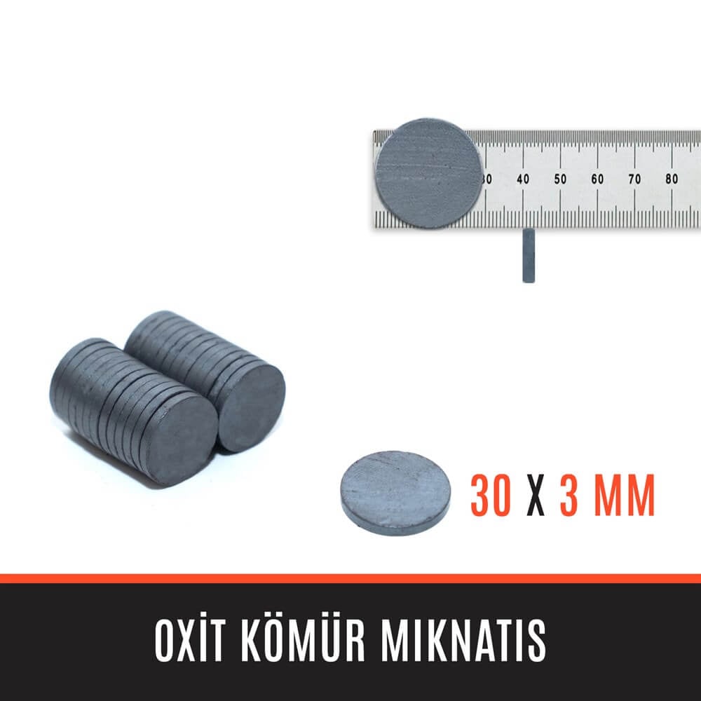30mm Çap x 3mm Kalınlık - Ferrite Kömür Mıknatıs