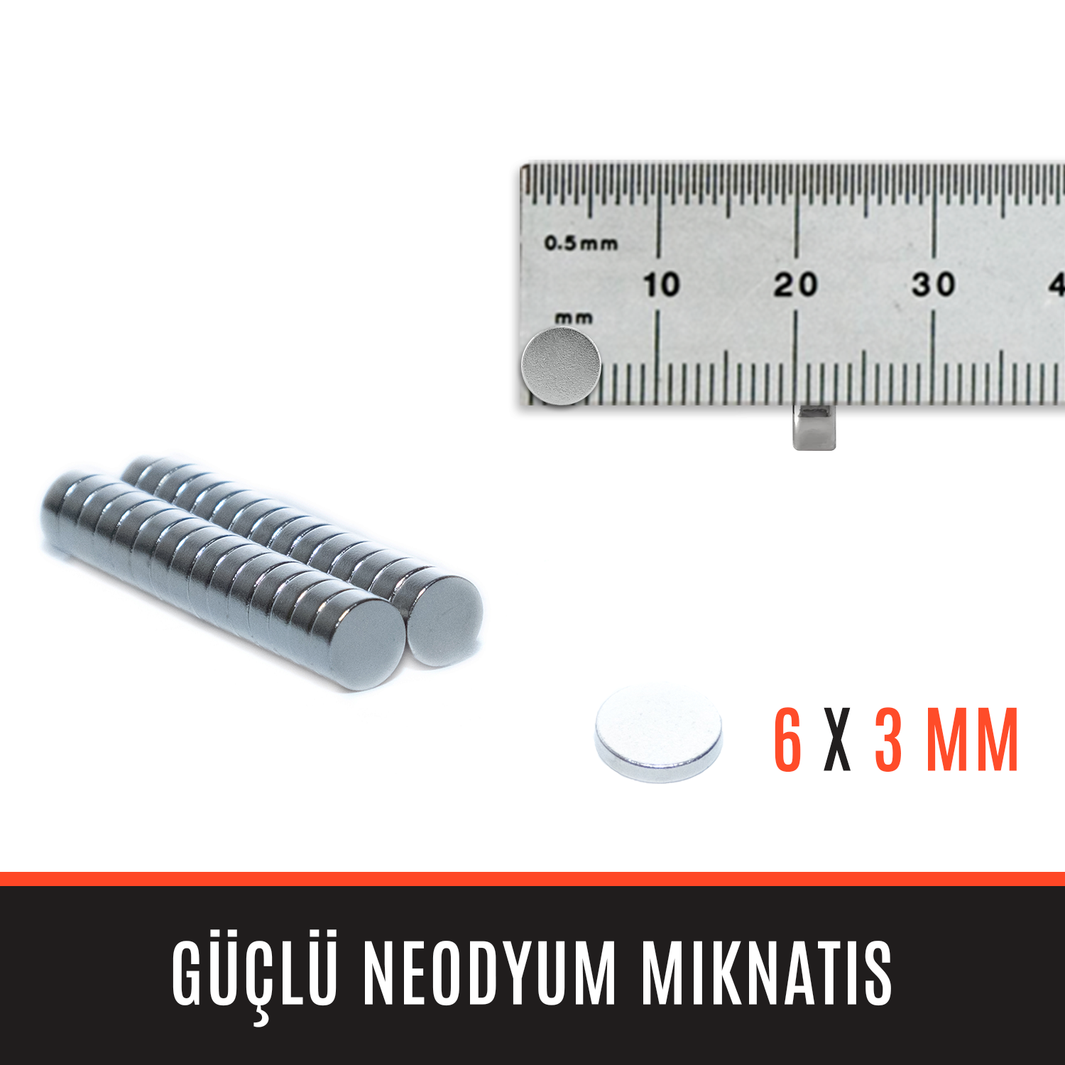 6mm X 3mm - Yuvarlak Güçlü Neodyum Mıknatıs