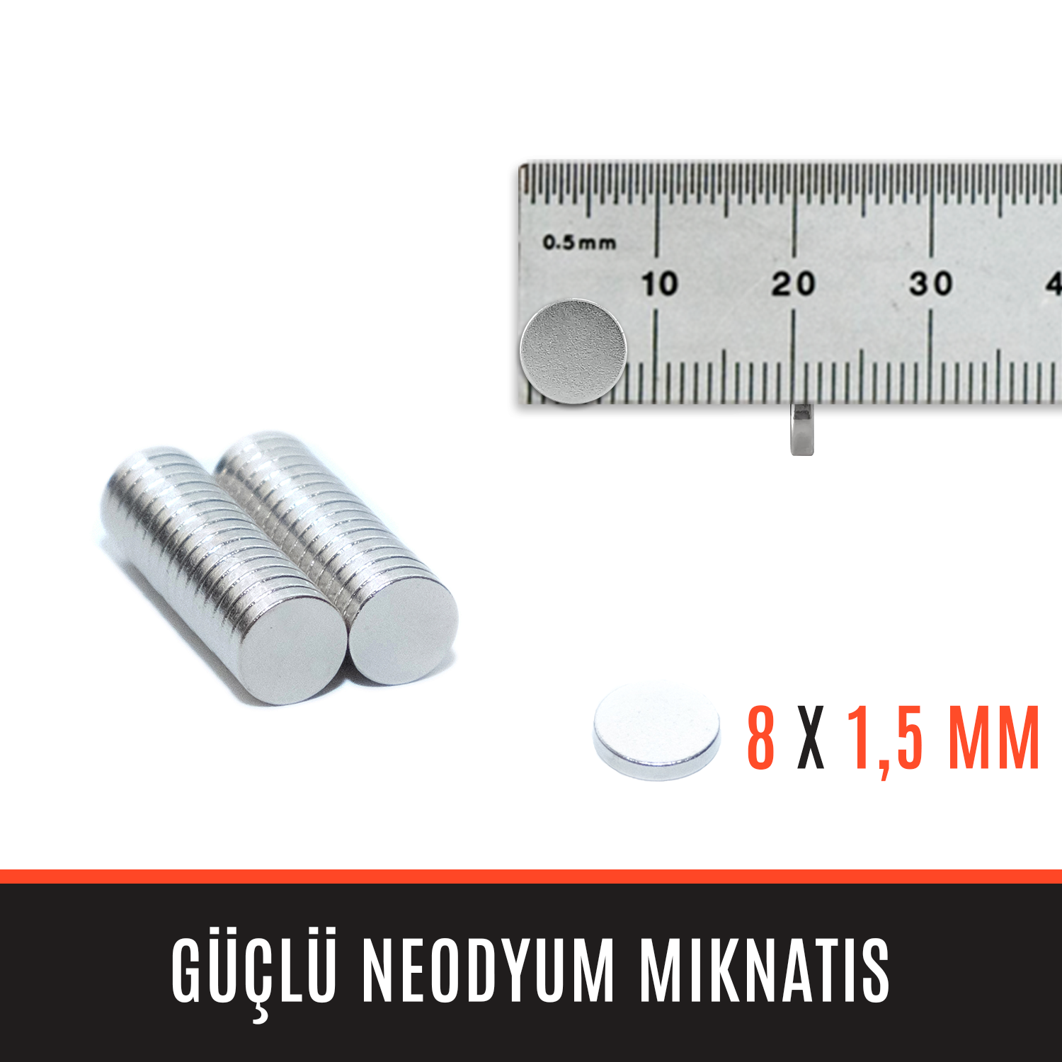 8mm x 1,5mm Yuvarlak N35 Neodyum Mıknatıs