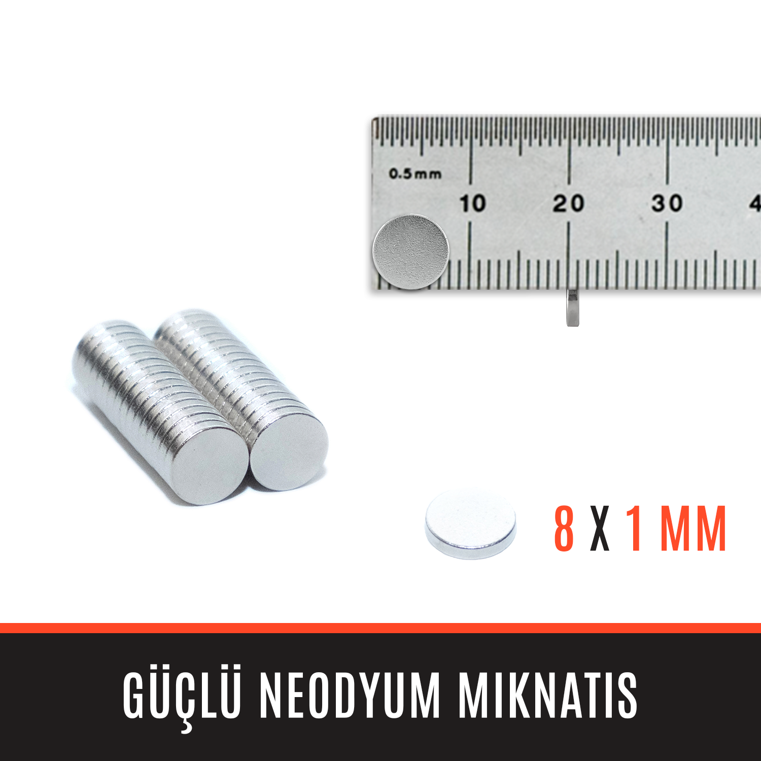 8mm x 1mm Yuvarlak N35 Neodyum Mıknatıs