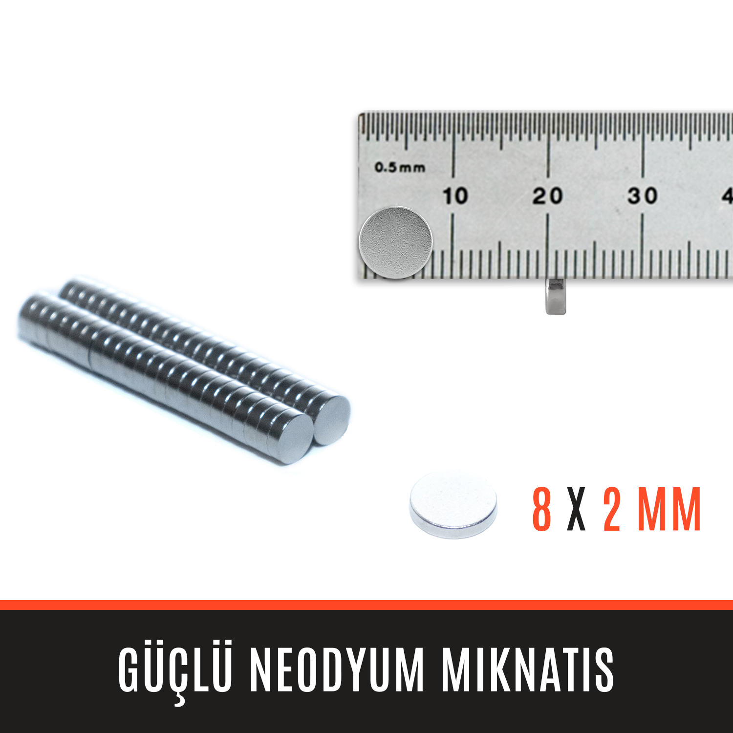 8mm x 2mm Yuvarlak N35 Neodyum Mıknatıs