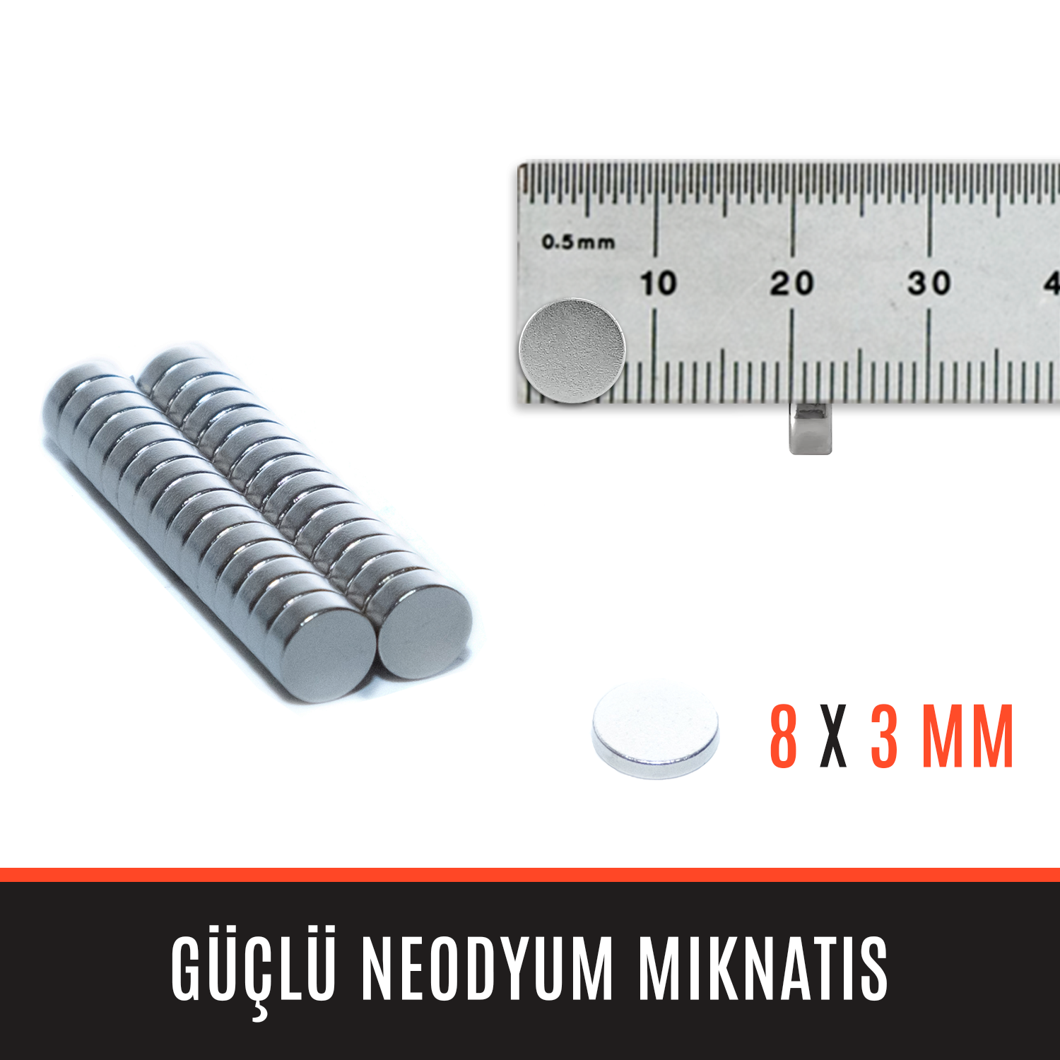 8mm X 3mm - Yuvarlak Güçlü Neodyum Mıknatıs