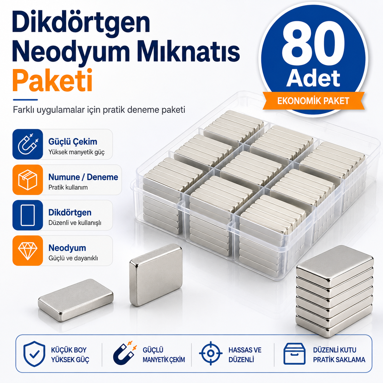 Dikdörtgen karışık paket 80 adet - (20x8x2 ve 15x10x2)