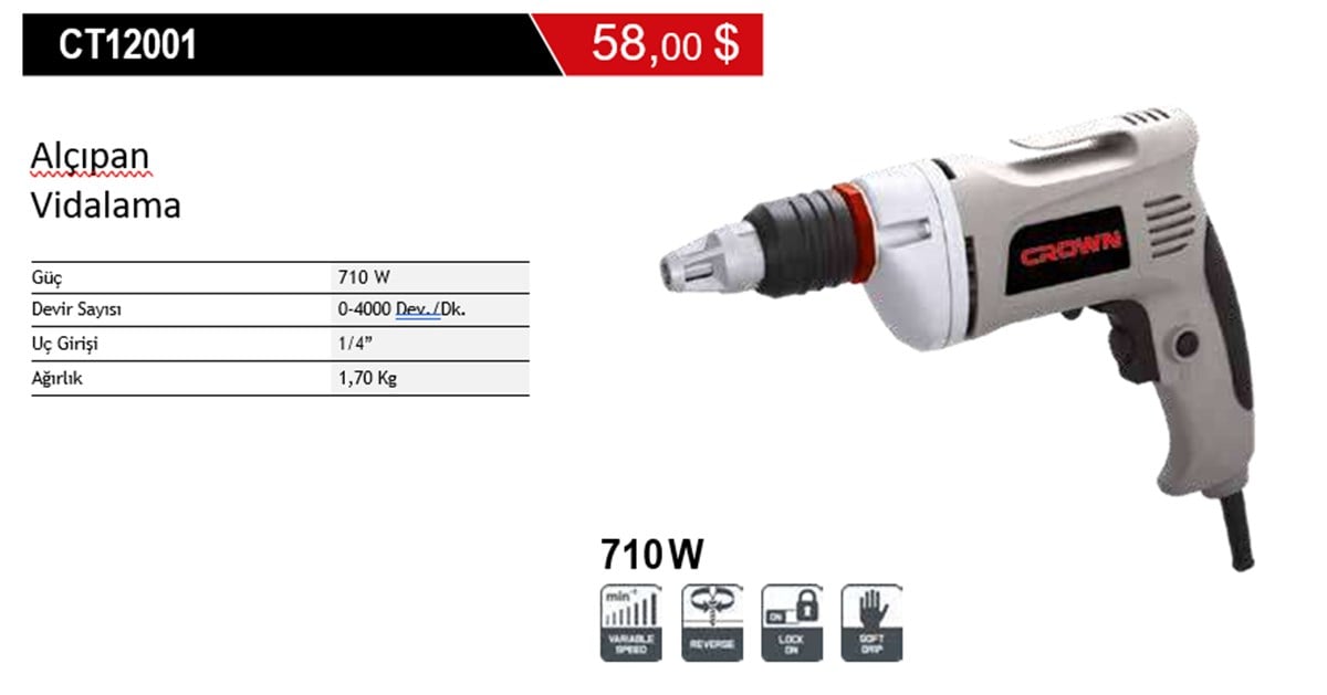 Crown Alçıpan Vidalama
710 W - 6 mm