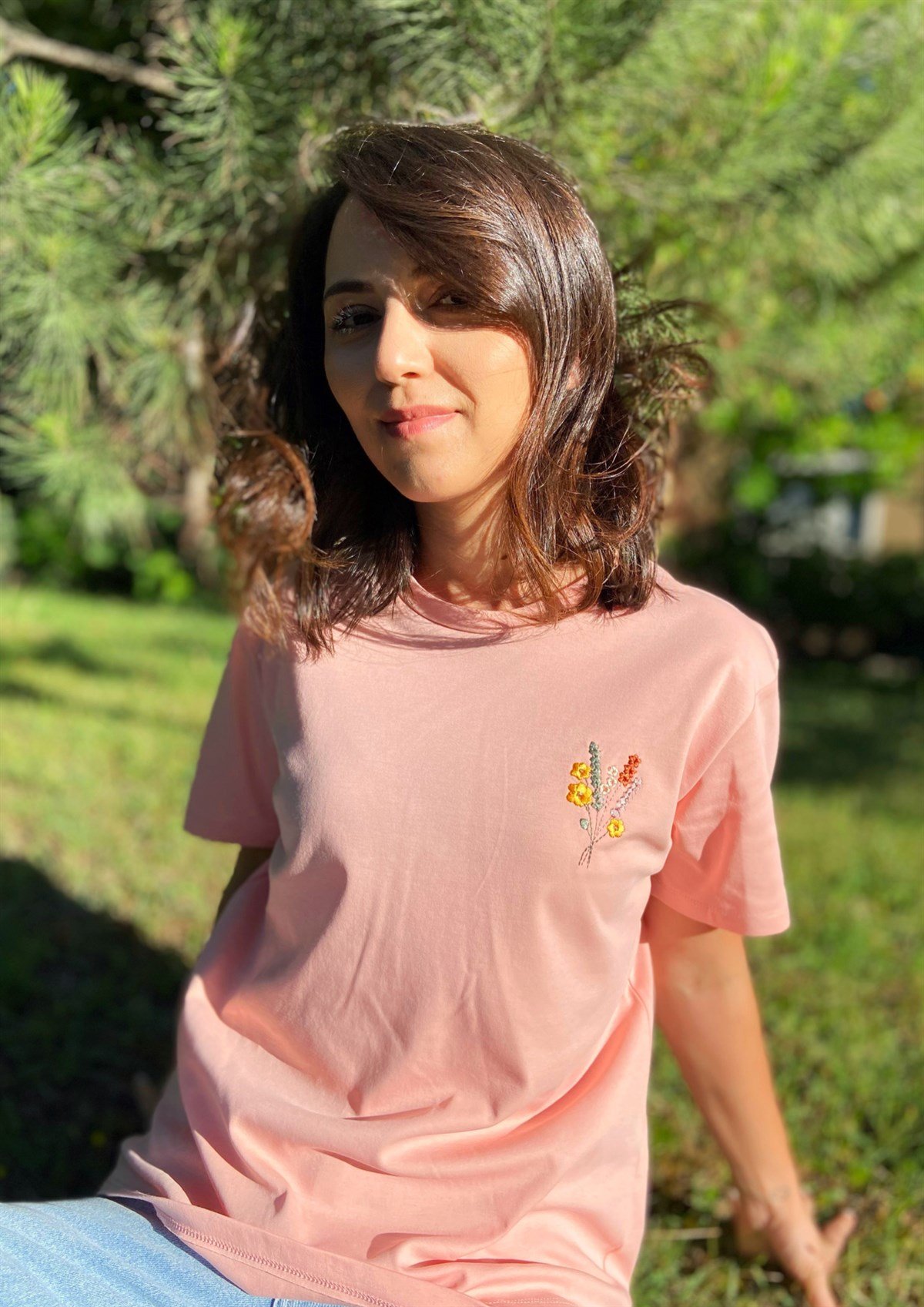 Miami Nakışlı Pembe Tişört