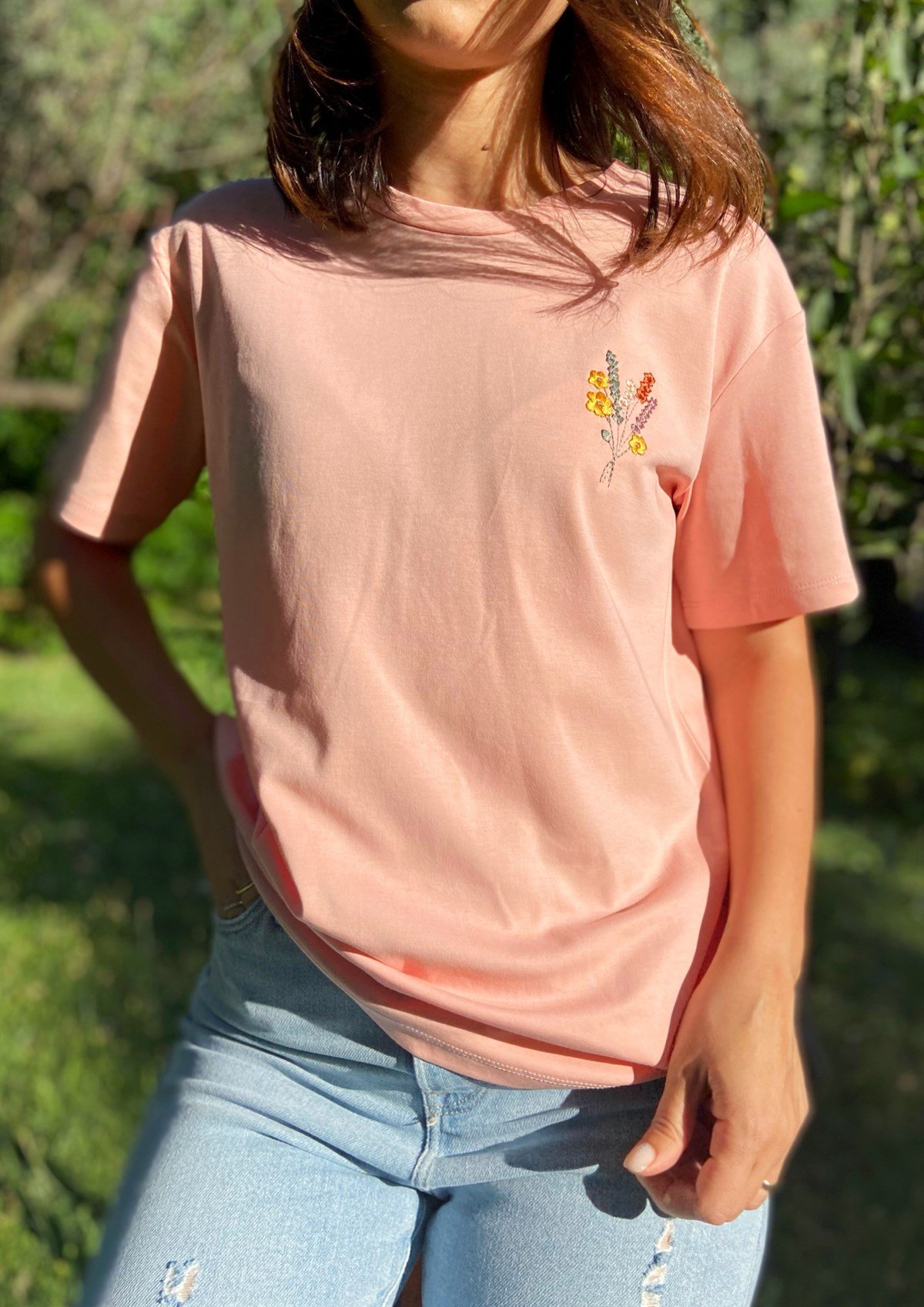 Miami Nakışlı Pembe Tişört