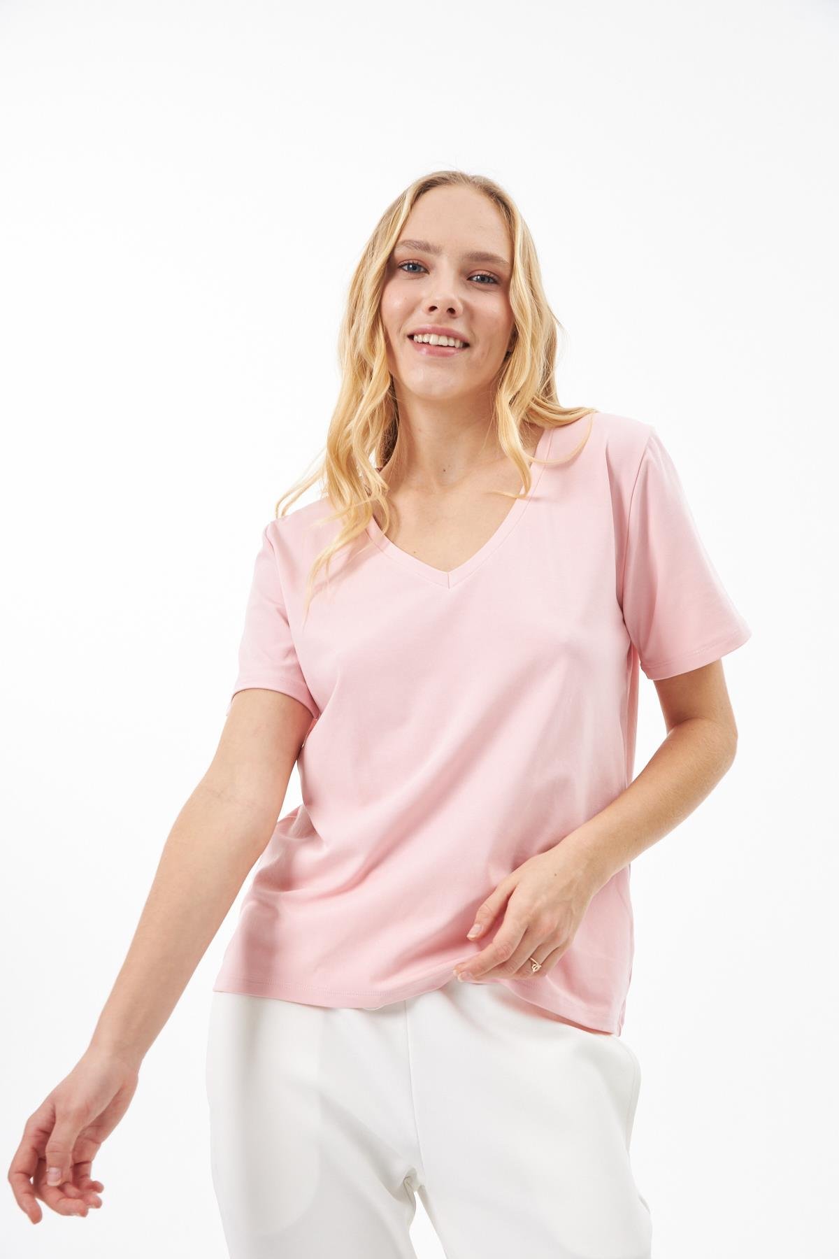 Micromodal Basic V Yaka Pembe Tişört