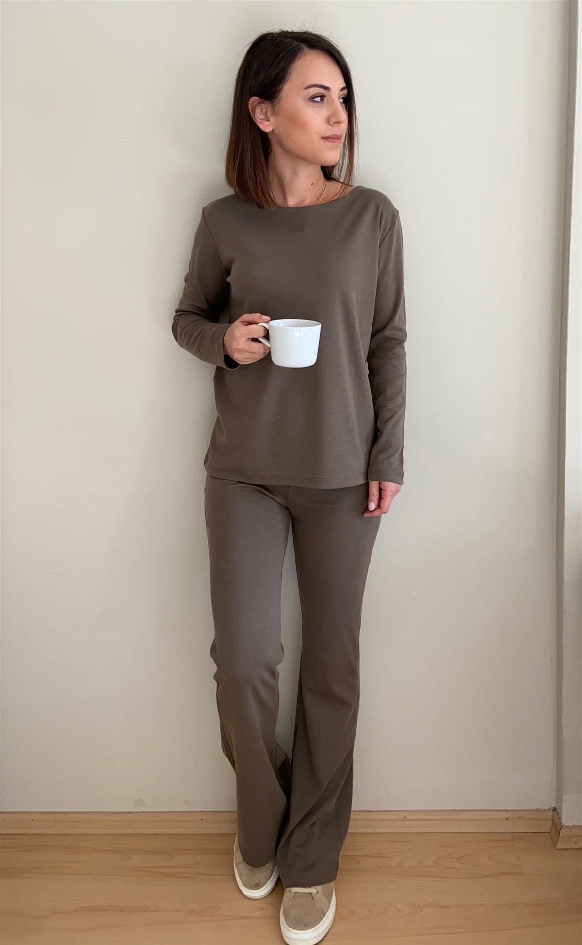 Oslo Lyocell PamukTaupe İspanyol Paça Pantolon