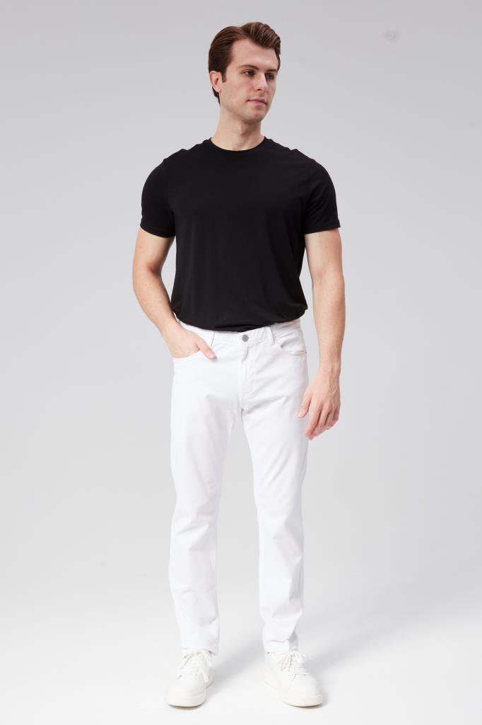 DENIMFIELD Erkek Çizgli Kumaş Normal Bel Regular Fit Boru Paça Kanvas Pantolon 2405876