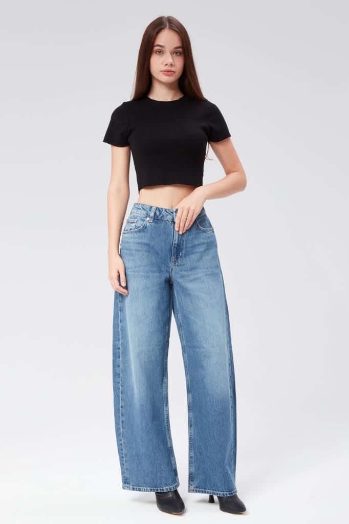 VALERIE TAYLOR Kadın Normal Bel Regular Fit Bol Paça Jean Pantolon 2405897