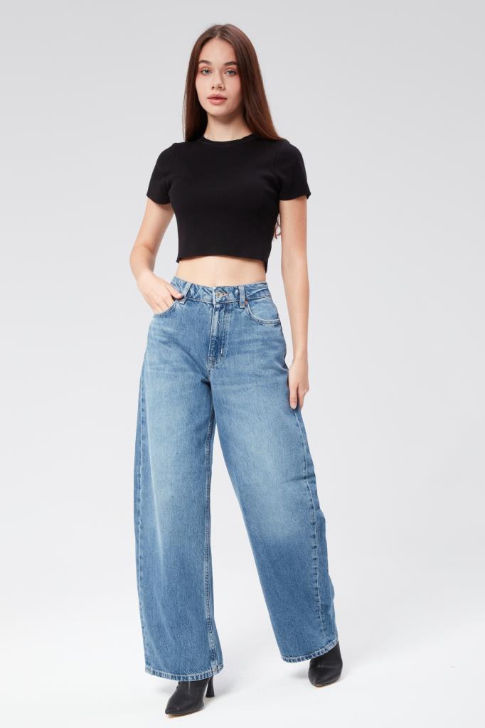 VALERIE TAYLOR Kadın Normal Bel Regular Fit Bol Paça Jean Pantolon 2405897