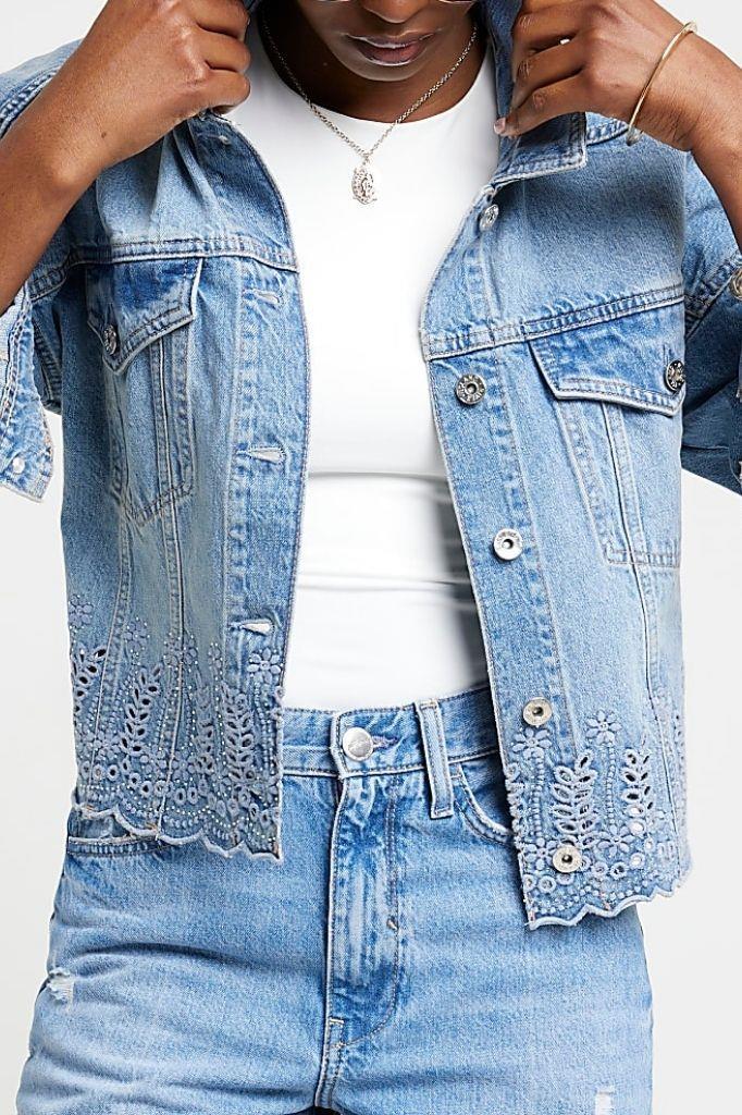 VALERIE TAYLOR Kadın Regular Fit Taş İşlemeli Jean Ceket 2405831