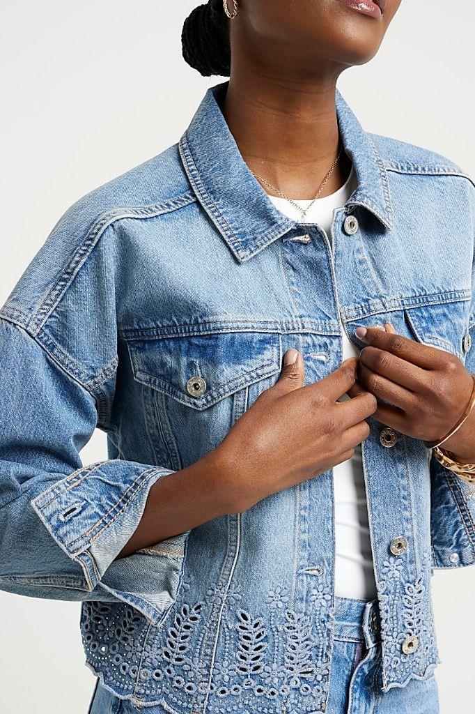 VALERIE TAYLOR Kadın Regular Fit Taş İşlemeli Jean Ceket 2405831