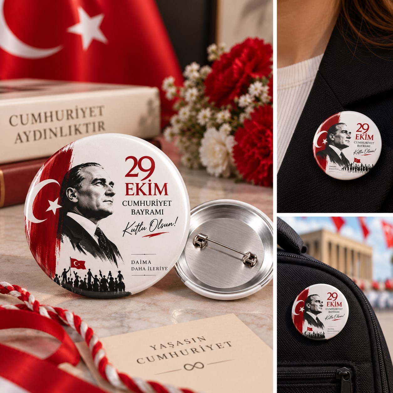 29 Ekim Cumhuriyet Bayramı Rozeti 25 Adet – Okul Etkinliği 10 Kasım Atatürkü Anma Rozeti 44mm iğneli