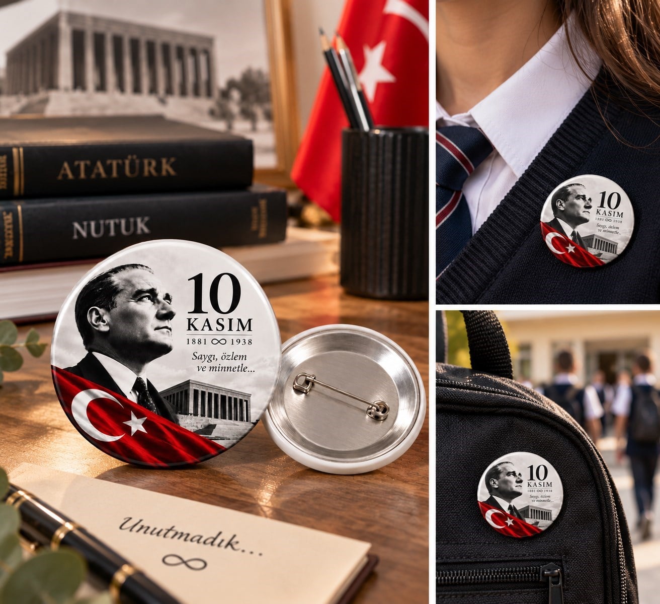 50 Adet 29 Ekim Cumhuriyet Bayramı Etkinlik,10 Kasım Atatürk Anma Okul Törenleri  iğneli Yaka Rozeti