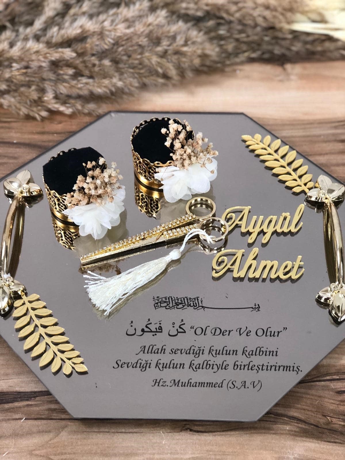 Lazer Kazımalı Söz-Nişan Tepsisi - Gümüş