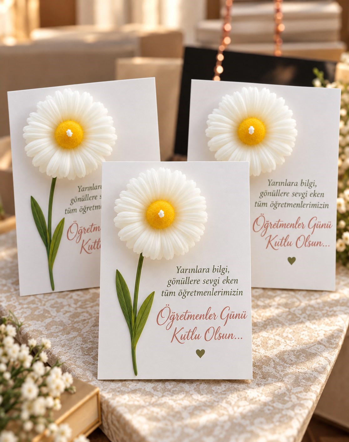 Öğretmenler Günü Hediyesi 24 Kasım Öğretmenime Hediye 5 Adet Papatya Mum 