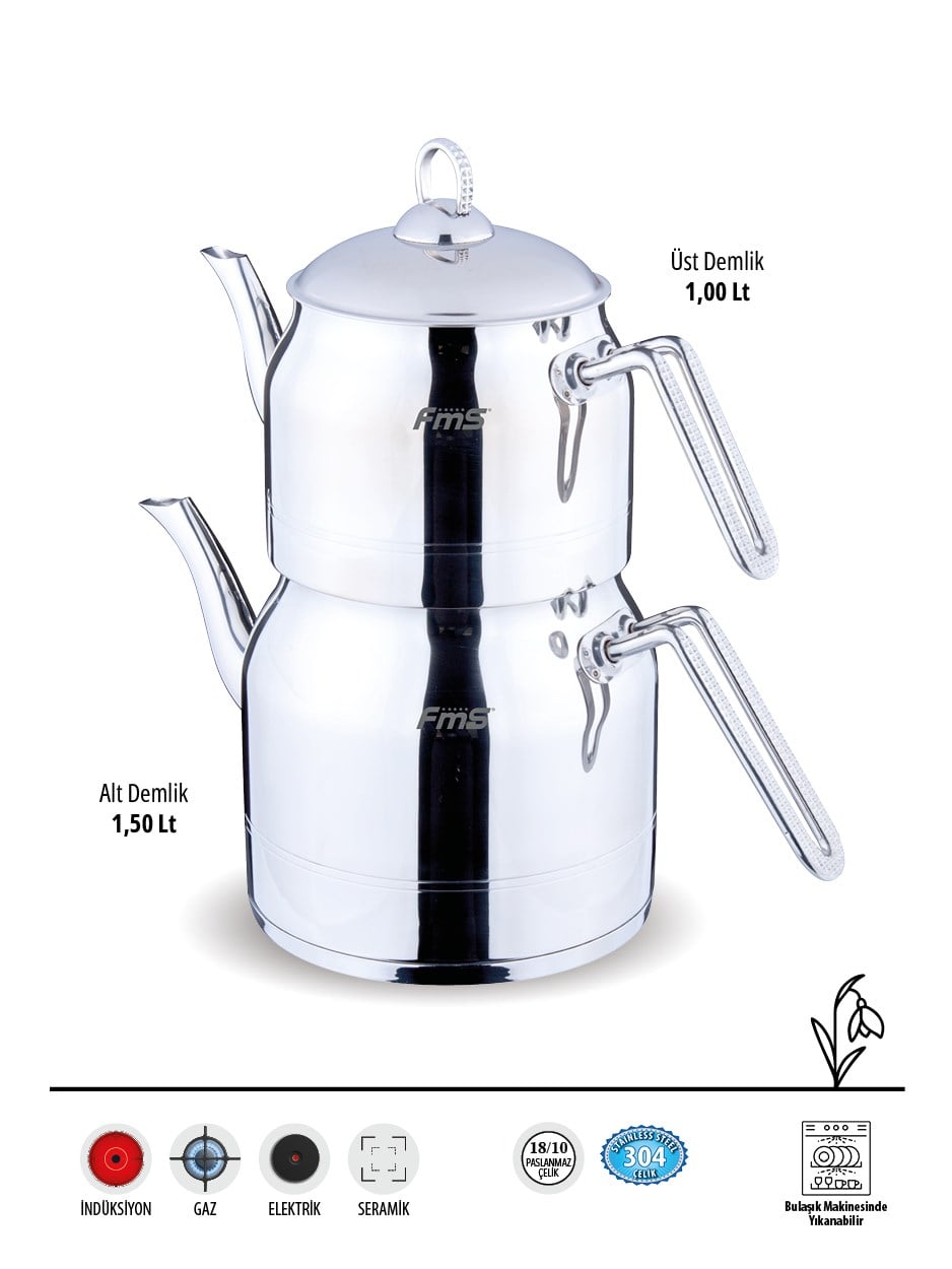 | Daisy Mini Boy 18/10 Paslanmaz Çelik Çaydanlık | İndüksiyon Taban | Ergonomik Sap | 1,00 Lt + 1,50 Lt |