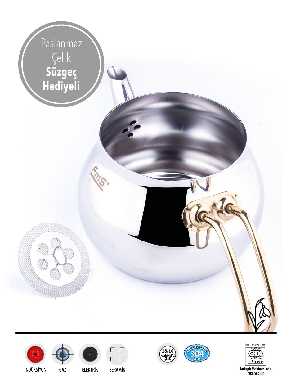 | Orta Boy Küre Gold 18/10 Çelik Çaydanlık | İndüksiyon Taban | 1,25 L+ 2,30 L |