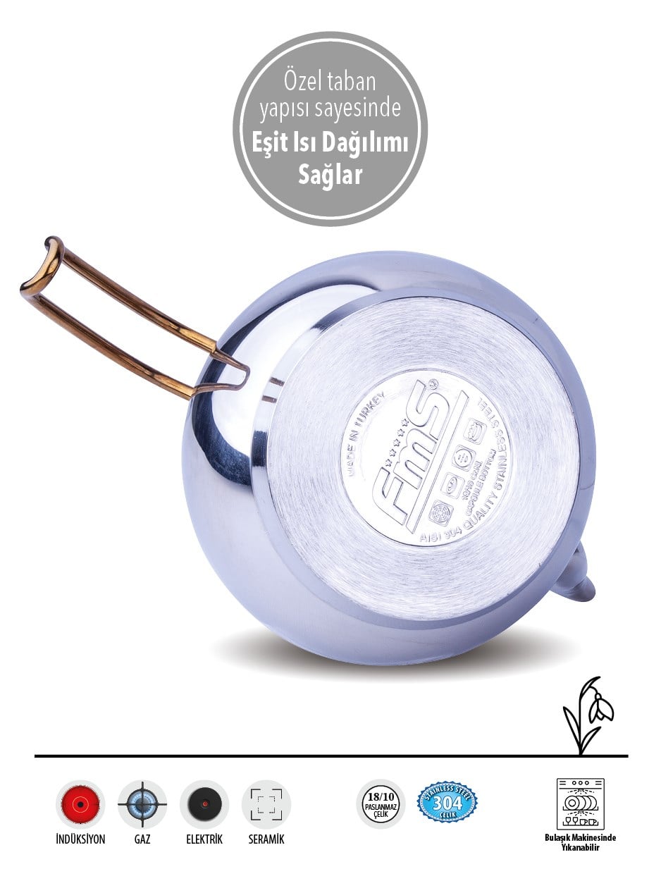 | Orta Boy Küre Gold 18/10 Çelik Çaydanlık | İndüksiyon Taban | 1,25 L+ 2,30 L |
