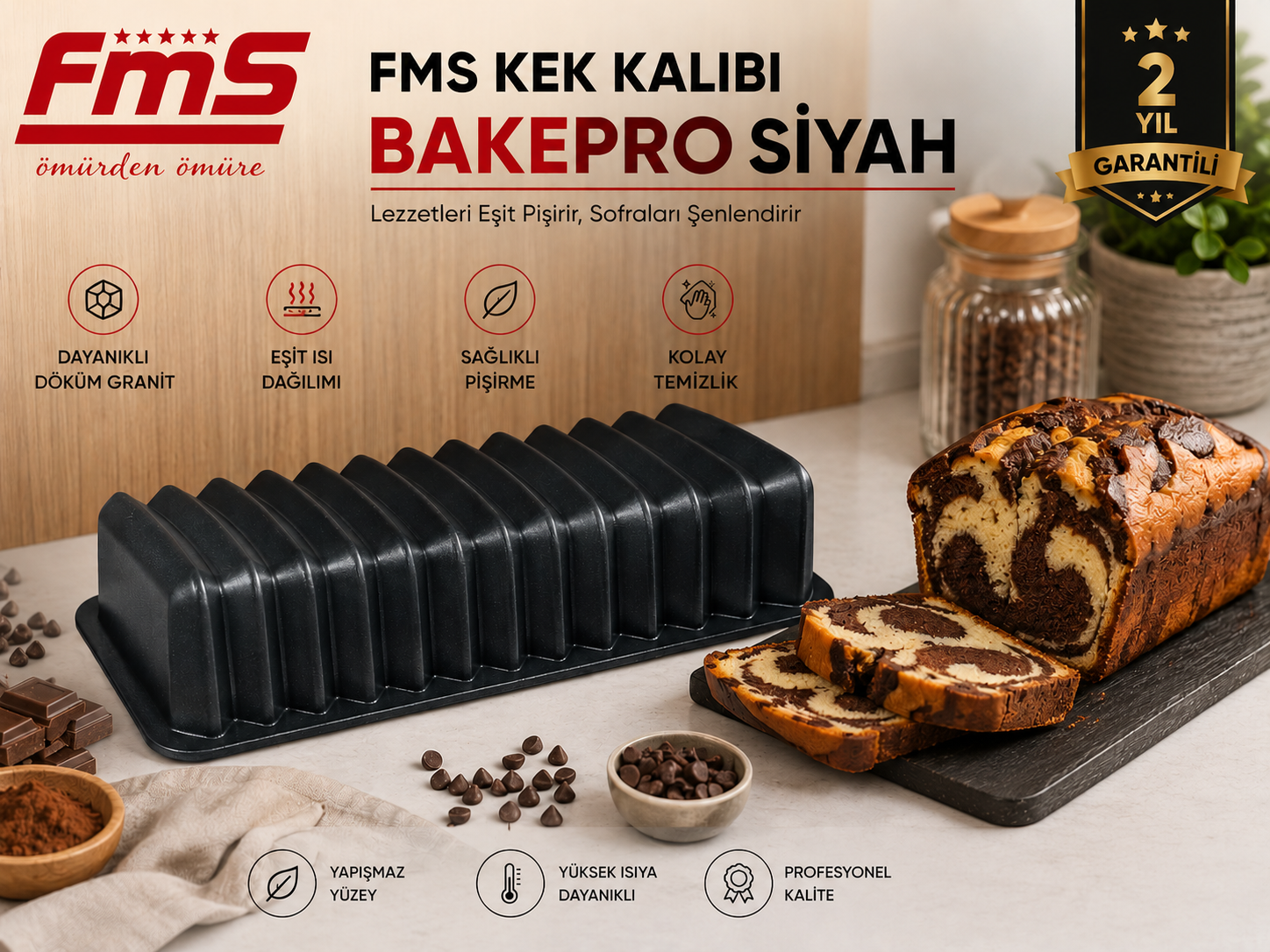 Bakepro Siyah Döküm Granit Kek Kalıbı | Yapışmaz Yüzeyli |