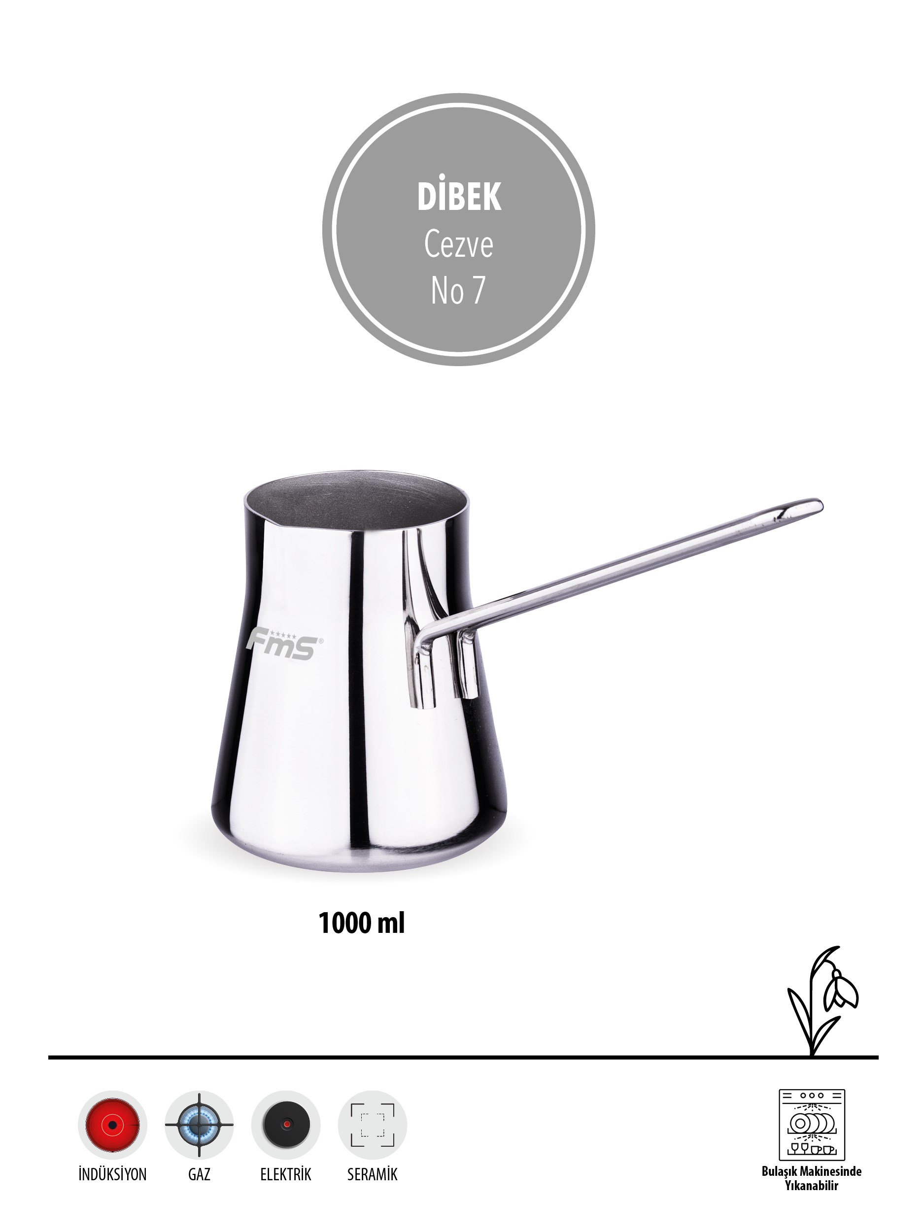 DİBEK ÇELİK CEZVE 7 NO | 1000 ML | 18/10 PASLANMAZ |