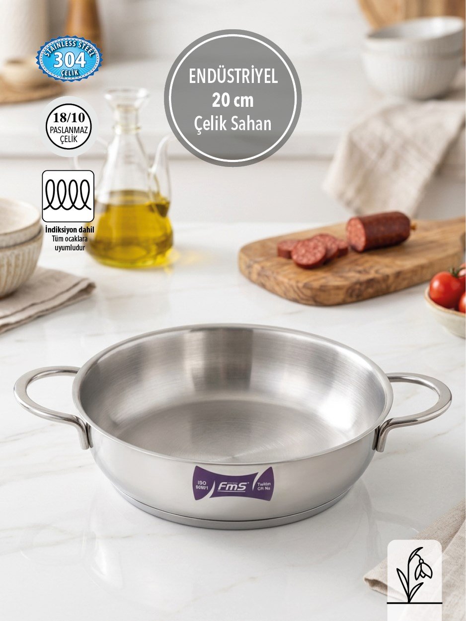 FMS 20 cm İdeal Çelik Sahan | 304 Paslanmaz | 18/10 Kafe – Restoran Tipi