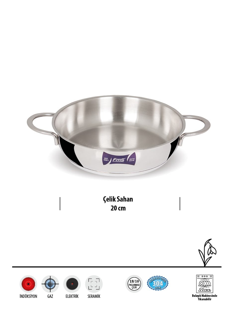FMS 20 cm İdeal Çelik Sahan | 304 Paslanmaz | 18/10 Kafe – Restoran Tipi