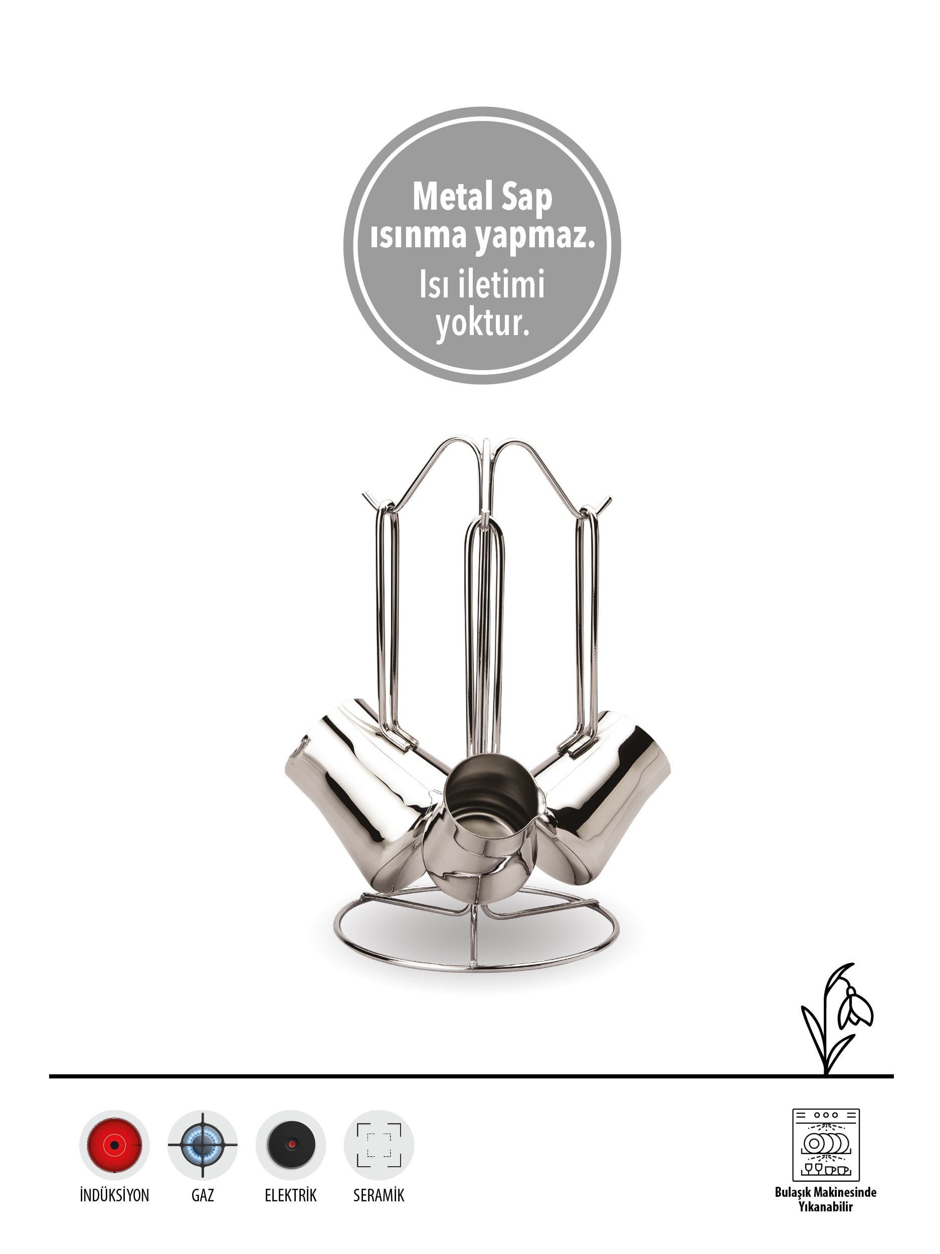 FMS | 304 Paslanmaz | Çelik Piramit Cezve Takımı Silver Paslanmaz 304 18/10