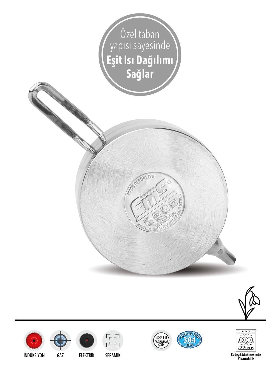 Fms Burcu | Orta Boy | Metal | 18/10 Çelik Çaydanlık | İndüksiyon Taban | Ergonomik Sap | 1,25 L+ 2 L