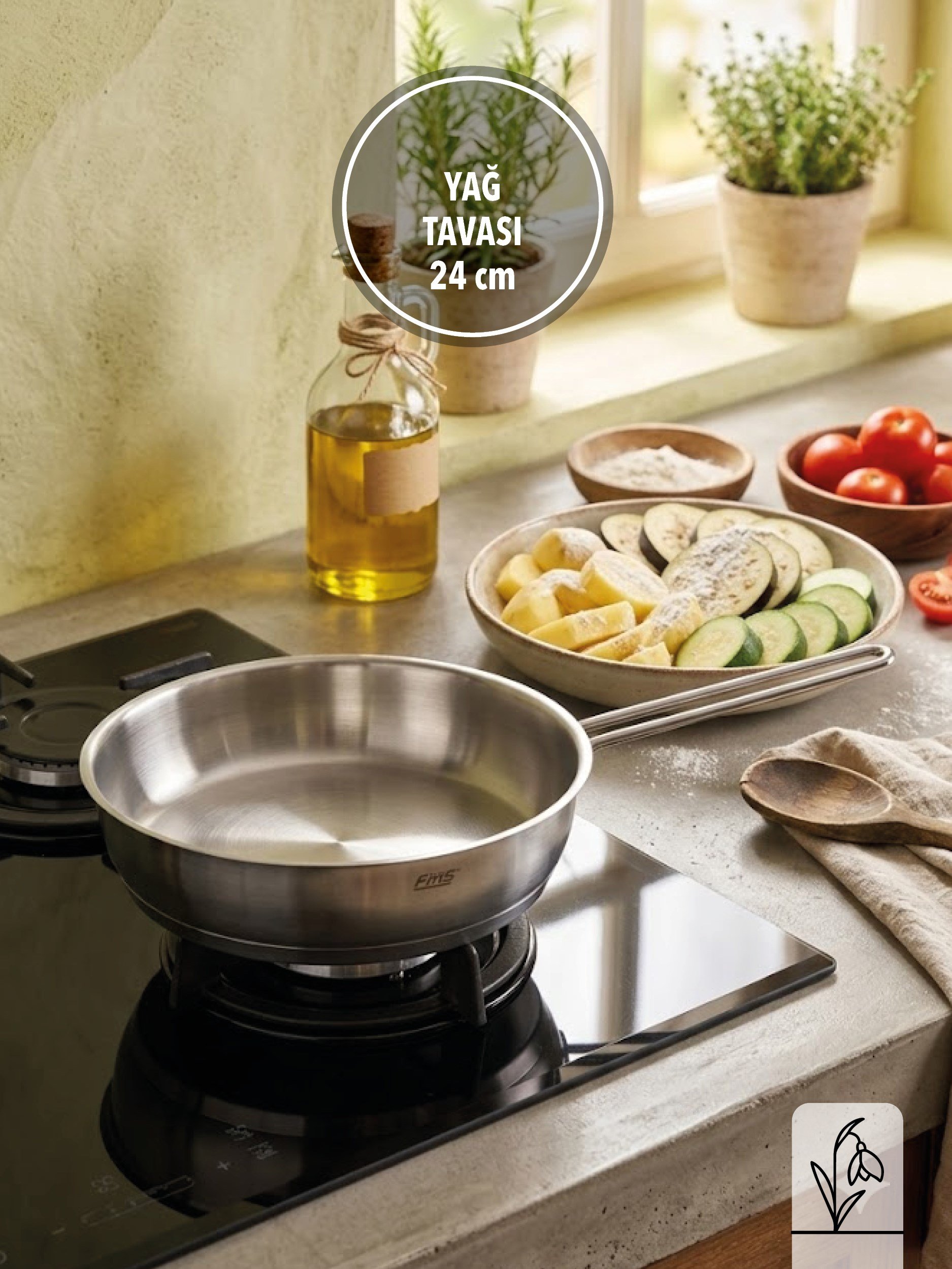 FMS İdeal 24 cm Çelik Yağ Tavası | Dayanıklı & Çok Amaçlı |  304 Çelik | Metal Kulplu |18/10 
