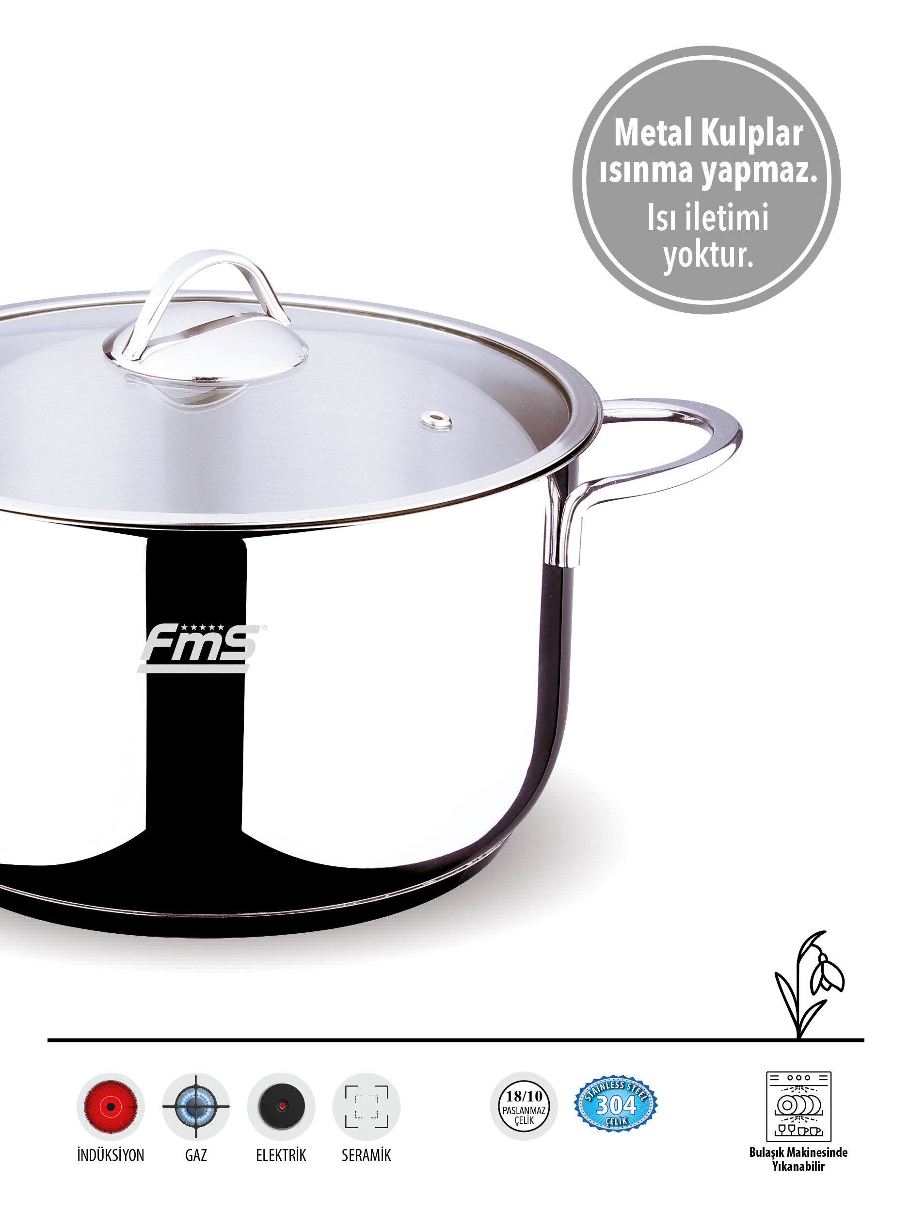 FMS İdeal 24 cm Derin Çelik Tencere Metal | 6.35 Lt | 304 Paslanmaz Çelik | 18/10 |