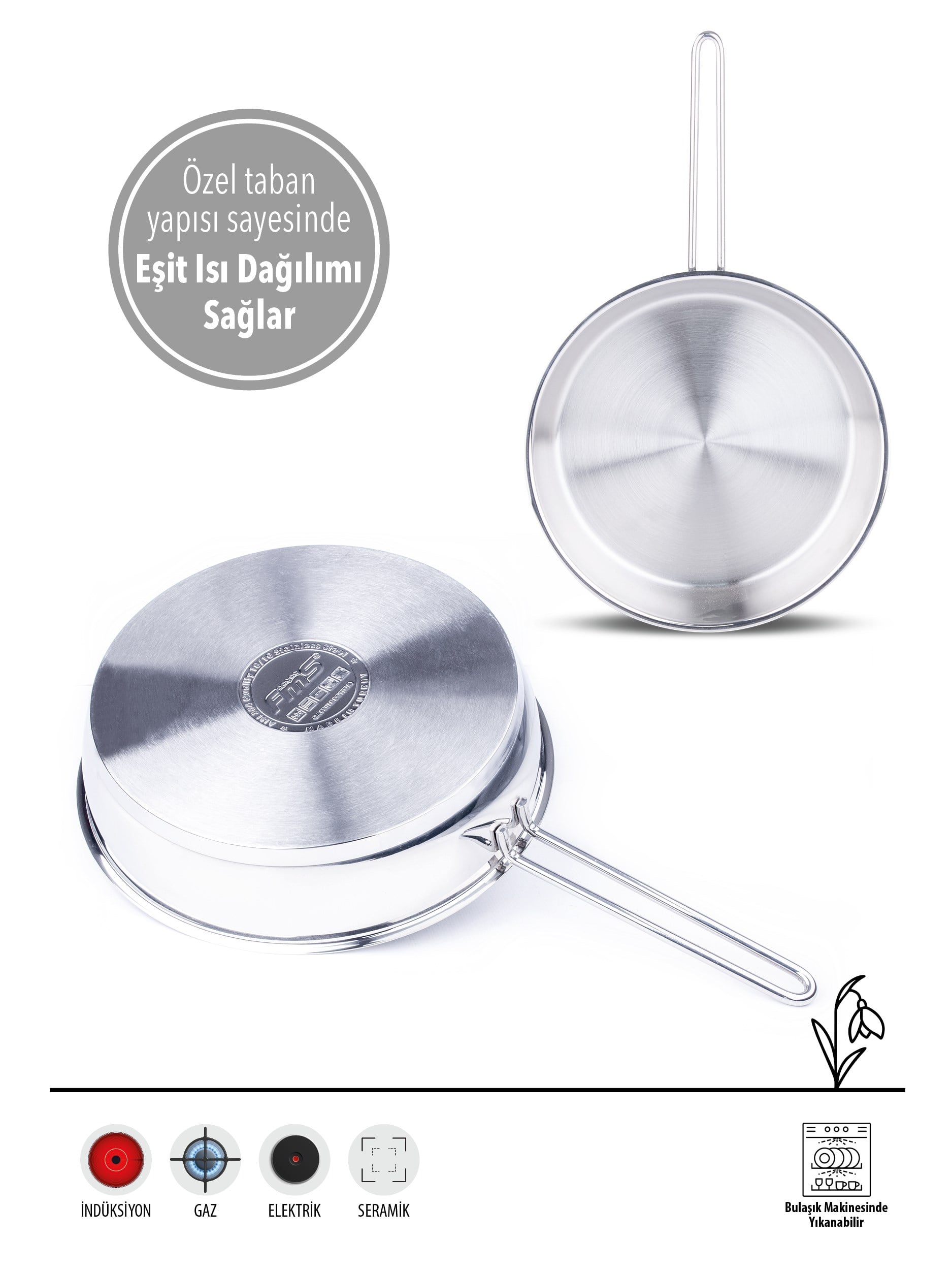 FMS İdeal 26 cm Çelik Yağ Tavası | Dayanıklı & Çok Amaçlı | 304 Çelik | Metal Kulplu |18/10