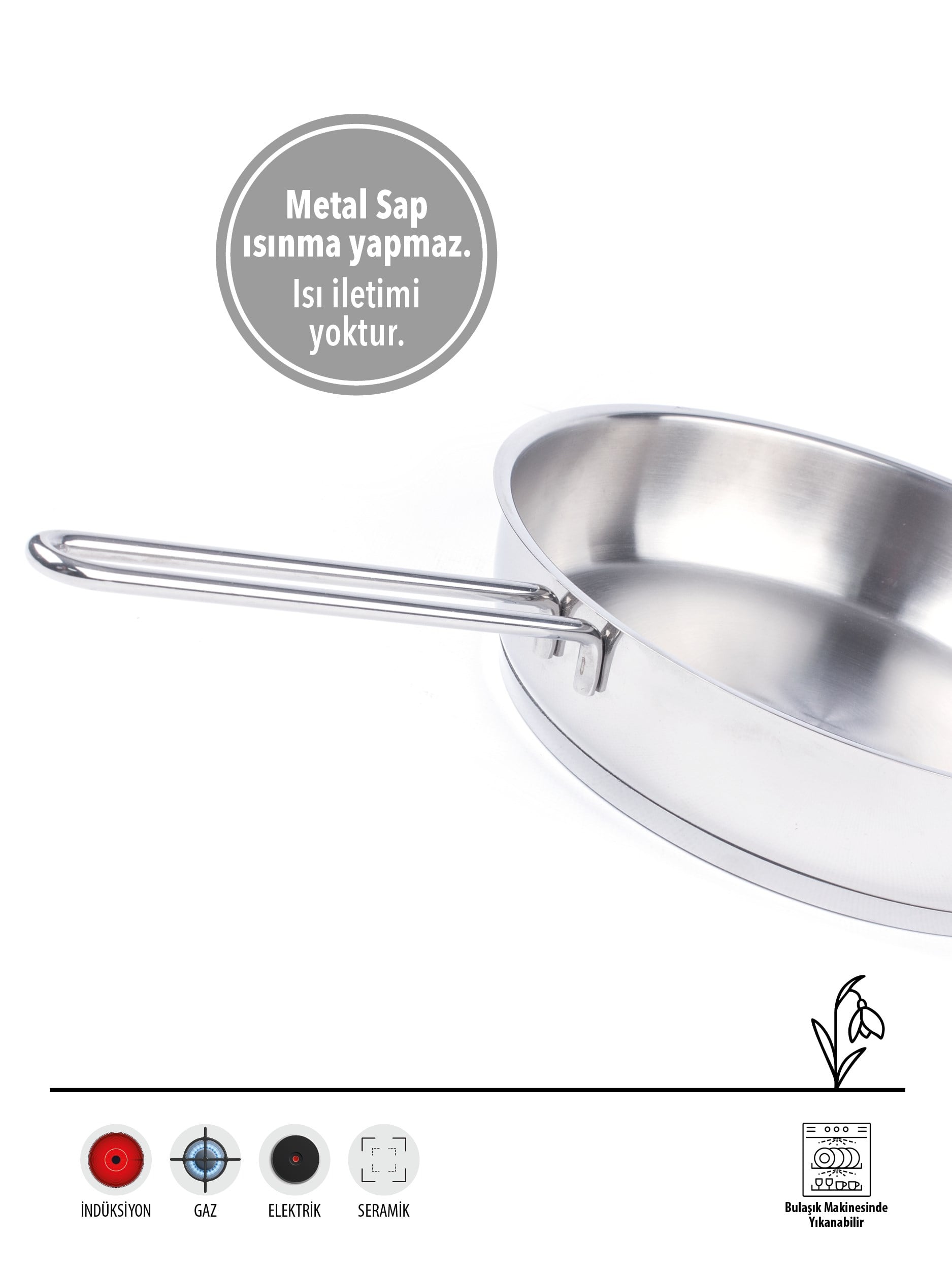 FMS İdeal 26 cm Çelik Yağ Tavası | Dayanıklı & Çok Amaçlı | 304 Çelik | Metal Kulplu |18/10