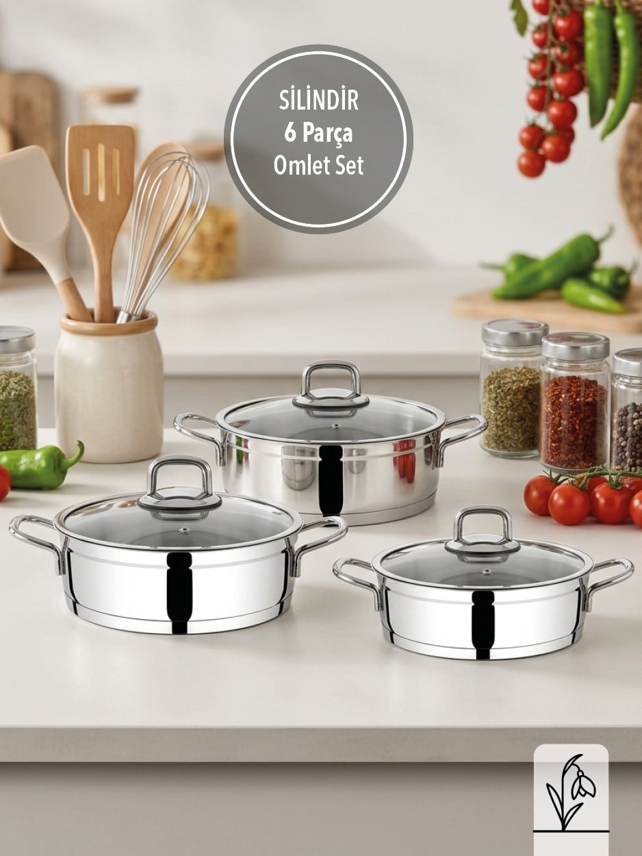 FMS Silindir 6 Parça Omlet Seti | 304 Kalite Paslanmaz Çelik |18/10 |