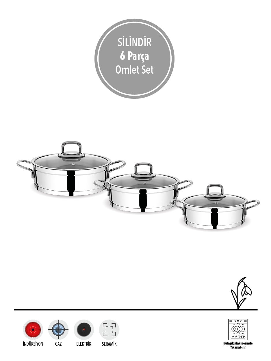 FMS Silindir 6 Parça Omlet Seti | 304 Kalite Paslanmaz Çelik |18/10 |