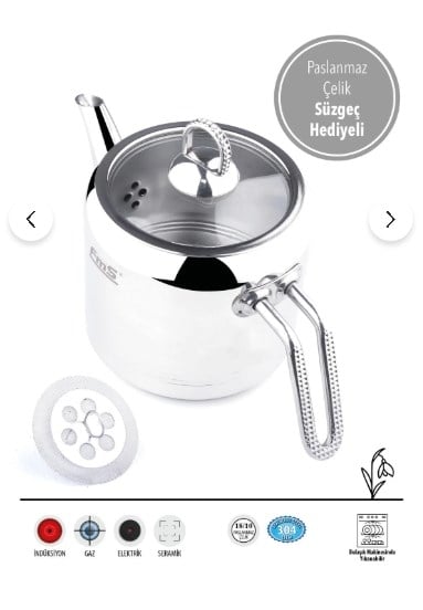 FMS Silindir Elmas Kulp Midi Boy | 18/10 Çelik Çaydanlık | İndüksiyon Taban | Ergonomik Sap | 0,6 L+ 1 L