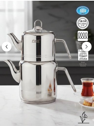 FMS Silindir Elmas Kulp Midi Boy | 18/10 Çelik Çaydanlık | İndüksiyon Taban | Ergonomik Sap | 0,6 L+ 1 L