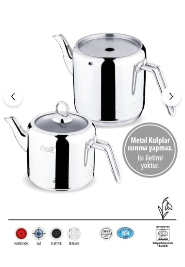 FMS Silindir Elmas Kulp Midi Boy | 18/10 Çelik Çaydanlık | İndüksiyon Taban | Ergonomik Sap | 0,6 L+ 1 L