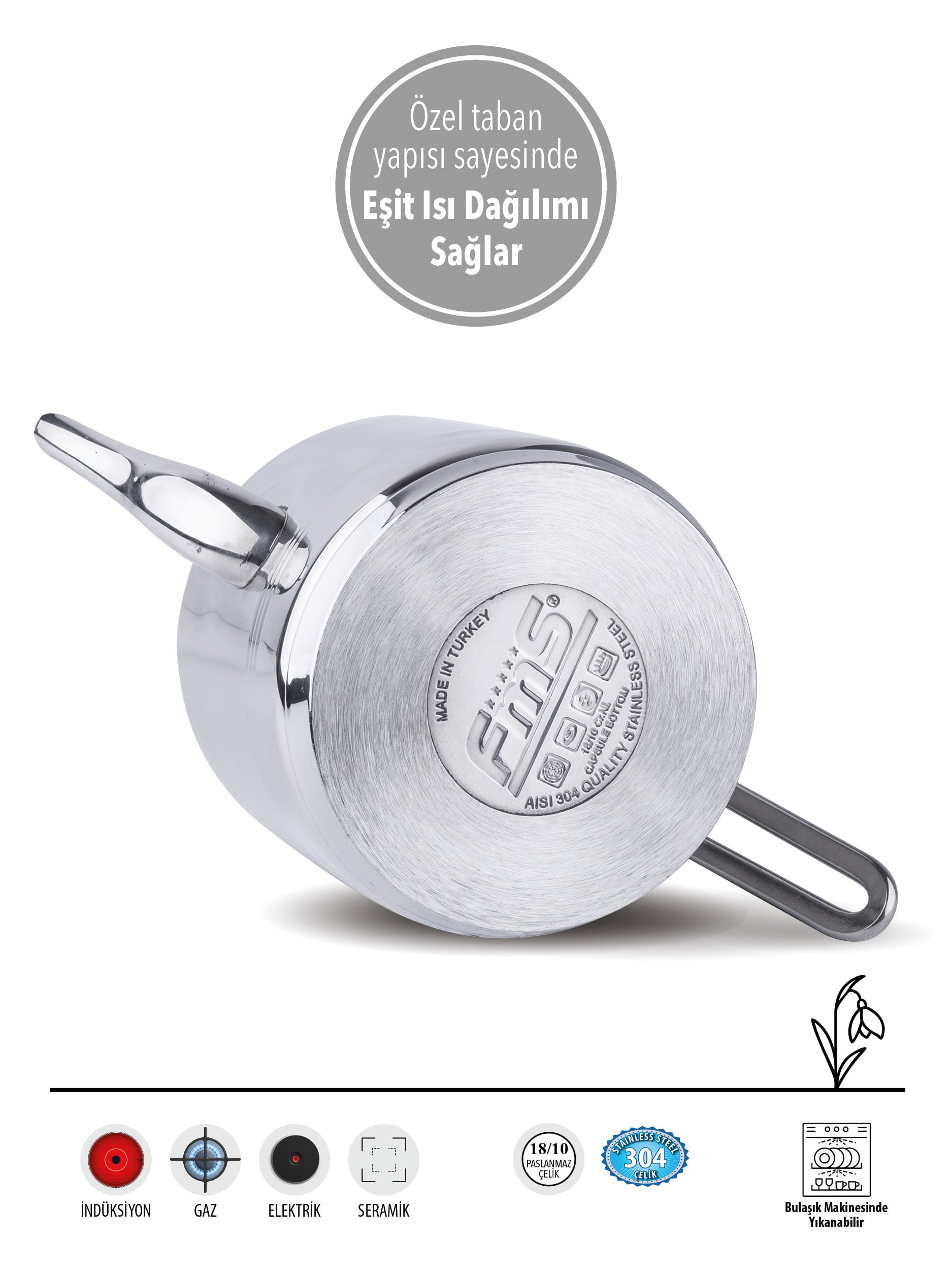 FMS Silindir Mini Çaydanlık | 18/10 Paslanmaz Çelik | İndüksiyon Uyumlu|Şık Tasarım |0.85 L + 1.25 L