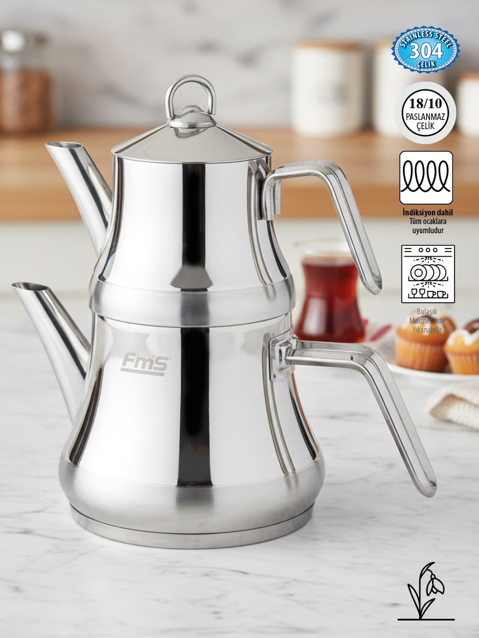 Fms Silver Çaydanlık Orta | 18/10 Paslanmaz | İndüksiyon Uyumlu | 0.75 L + 1,75 L