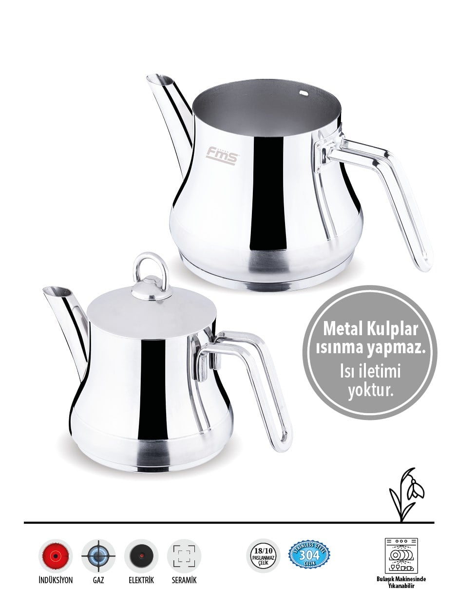 Fms Silver Çaydanlık Orta | 18/10 Paslanmaz | İndüksiyon Uyumlu | 0.75 L + 1,75 L