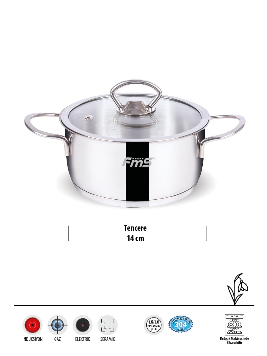 FMS Şirin 14 cm Çelik Mini Tencere | 304 Paslanmaz |18/10 |Süt Isıtma – Bebek Maması 