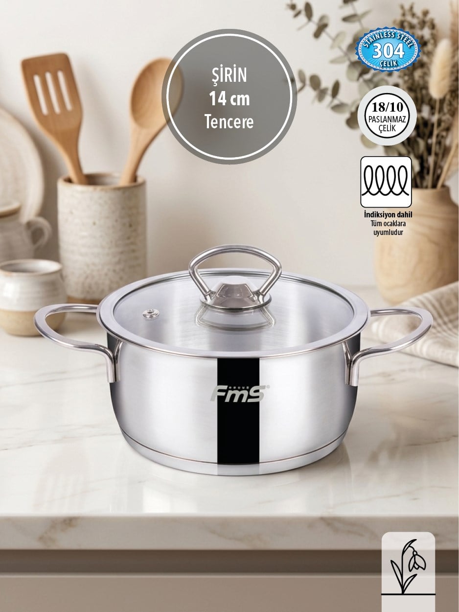 FMS Şirin 14 cm Çelik Mini Tencere | 304 Paslanmaz |18/10 |Süt Isıtma – Bebek Maması 