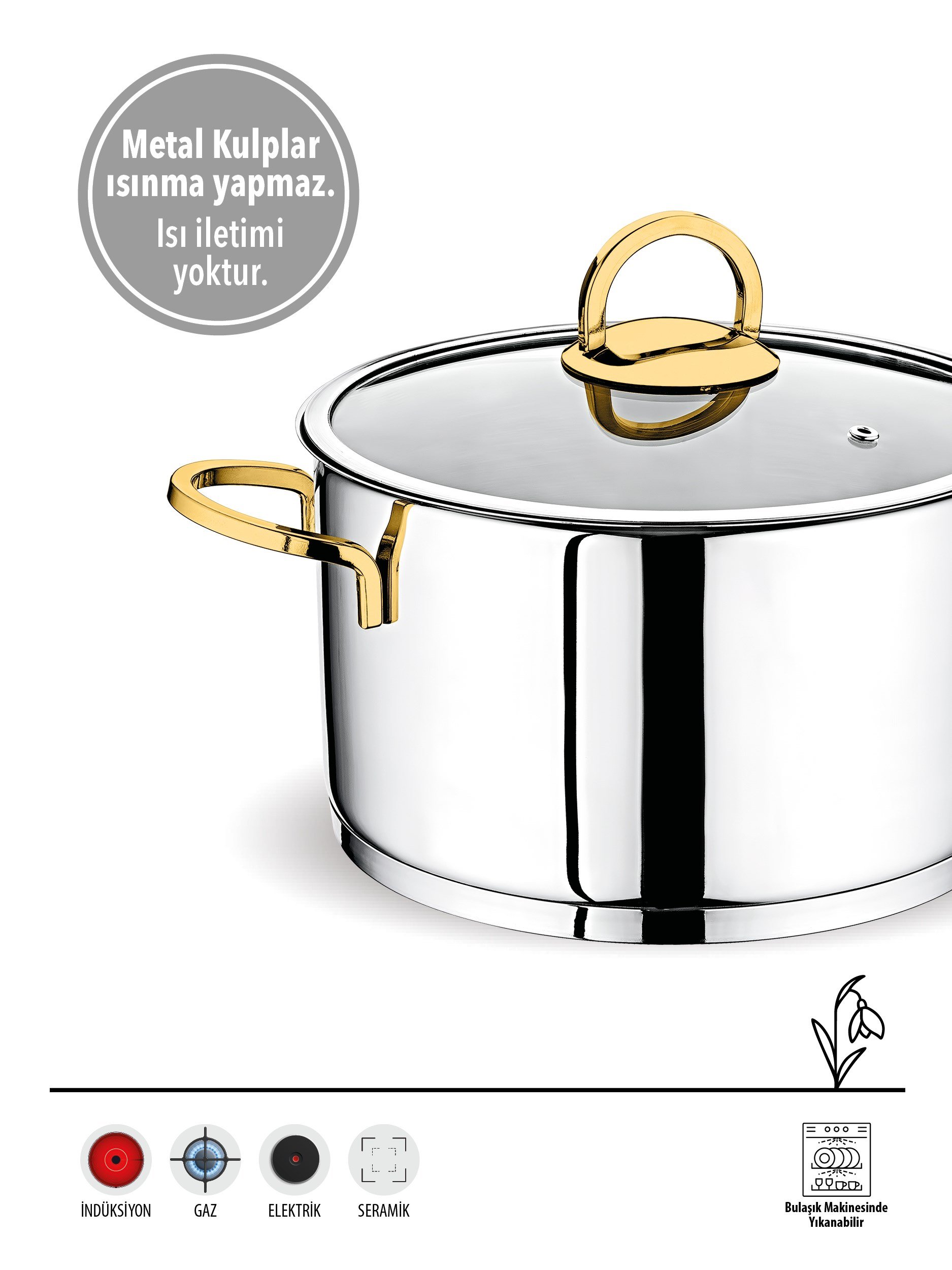 FMS YILDIZ GOLD 8 PARÇA Çelik Tencere Seti |304 Çelik | 18/10